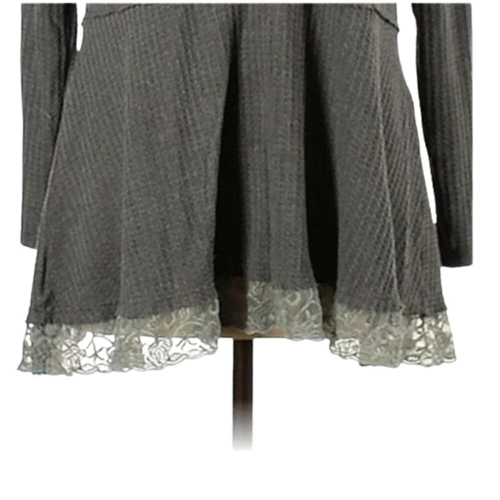 Merokeety Gray Thermal And  Lace Long Sleeve Tunic Top Size Large - Picture 4 of 9